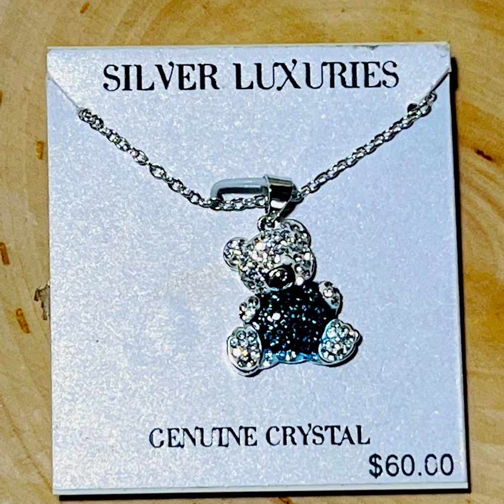 Silver Luxuries Khol's fine silver plated genuine crystal bear necklace NWT